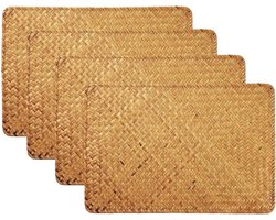 Zeegras Tafelmatten Set van 4 - Geweven Rotan Placemats - Natuurlijke Antislip Hittebestendige Onderzetters voor Eettafel - Rechthoekig 43x30 cm