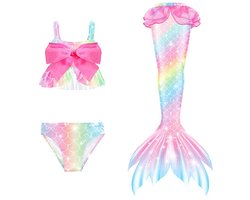 Zeemeerminnenstaart met Bikini Set – Roze Regenboog Kleuren – Circa 6 Jaar – Zwemkostuum Kinderen – Zeemeermin Zwemset