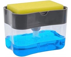 Zeep Dispenser -  2 in 1 Vloeibaar Schuurmiddel Dispenser -  Handmatige sponszeepdispenser - Druk Type Vloeibare Zeepdoos - Inclusief Gratis Spons