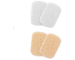 Zeep Onderlegger - 4stuks - Zeepschaaltje - Zeep Mat - Gemakkelijk te reinigen - PVC - Zeepbakje - Badkameraccessoires - Douche en Badkamer - Zeepmand opslagrekkentje & Shampoo Bar Houder - 11.5×7.5cm - Beige, wit