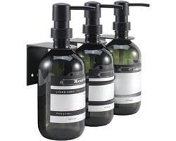 Zeepautomaat Dispenser Fles - Badkamer Keuken - Navulbaar voor Shampoo, Conditioner, Handschotel Zeep, Lotion, Olie, Douche - Pomp & Waterdichte Labels - 500ml - 3 Pack (Groen - met Muurbevestiging)