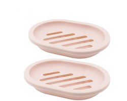 Zeepbakje - 2 Stuks - 13 x 9.5 x 2.7 cm - Zeephouders - Praktische Zeepbak - Verwijderbare - Draagbare - Badkamer Accessoires - Eenvoudig Schoon te Maken - Houdt Zeep Droog - Zeepdoosje Reis - Kunststof - Geschikt voor Badkamer en Keuken - Roze