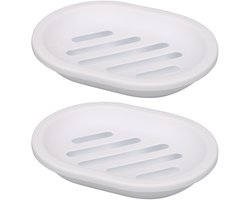 Zeepbakje - 2 Stuks - 13 x 9.5 x 2.7 cm - Zeephouders - Praktische Zeepbak - Verwijderbare - Draagbare - Badkamer Accessoires - Eenvoudig Schoon te Maken - Houdt Zeep Droog - Zeepdoosje Reis - Kunststof - Geschikt voor Badkamer en Keuken - Wit