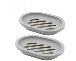 Zeepbakje - 2 Stuks - 13 x 9.5 x 2.7 cm - Zeephouders - Praktische Zeepbak - Verwijderbare - Draagbare - Badkamer Accessoires - Eenvoudig Schoon te Maken - Houdt Zeep Droog - Zeepdoosje Reis - Kunststof - Geschikt voor Badkamer en Keuken - Grijs