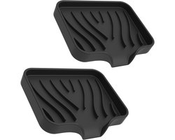 Zeepbakje - 2 stuks - Schuine zeephouder - Siliconen - Zeepschaaltje voor de badkamer - Met afwateringsgaten - Schuine zeephouder - Zeephouder - Voor douches, keukens en badkamers - 12*10*1.7cm - Zwart