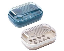 Zeepbakje - 2 stuks - Zeephouders - Met deksel - Verwijderbare - Draagbare - Badkamer Accessoires - Zeepdoosje Reis - Kunststof - Blauw/Bruin