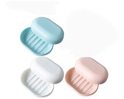 Zeepbakje - 3 Stuk - Zeepdoosje met Deksel - Kunststof - Zeephouders - Zeepschaaltje - Badkamer Accessoires - Zeepdoosje Reis - Lekvrije Zeepkist - Reisformaat Toiletartikelen - 11*74CM - Wit,roze,Hemelsblauw