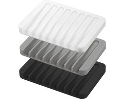 Zeepbakje - 3 Stuks - Siliconen Zeep Bakje - Handzeep - Badkamer Accessoires - Zeephouder - Zelflozende Zeepbakjes - Zeephouder Met Afvoer - Perfect Voor Douches, Badkuipen, Keukens En Aanrechtbladen - Zwart, Donkergrijs, Wit