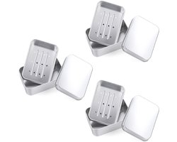 Zeepbakje - 3 Stuks - Zeephouders - 9,6 x 6,8 x 3 cm - Zeepdoos met deksel - Aluminium zeepbakje - Reis zeepbakje - Zelfafvoerend - Vochtbestendig - Compact draagbaar - Badkamer Accessoires - Voor thuis, slaapzaal, reizen, badkamer, kamperen - Zilver