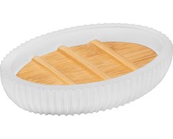 Zeepbakje - Bamboe Houten / Polyresin Zeephouder voor badkamer keuken of toilet - Zeepdoos - Zeepschaaltje - Wit