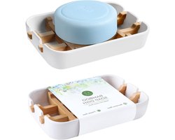 Zeepbakje Bamboe - Zeepdispenser Douche - Zeep Droog Houden - Natuurlijk Antibacterieel - 12.7 x 7.62 x 2.54 cm - Wit