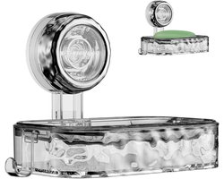 Zeepbakje Douche - Zeepschaal Wand - Badkamer Keuken - Zonder Boren Zuignap - 16.5 x 10.2 cm - Transparant Zilver