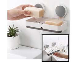 Zeepbakje - Hangende Dubbele zeephouder met zuignap - Zeepschaaltje 2 stuks zeep- Douche - Badkamer - Keuken - Toilet