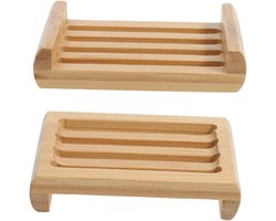 Zeepbakje Hout - Zeephouder Dienblad - Zeep Droog Houden - Natuurlijk Bamboe Materiaal - 12x9 cm - Kaki