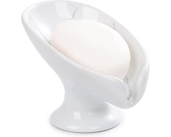 Zeepbakje, keramische zeephouder, zelflegende zeepdoos, houdt de zeep droog, bladvorm, vintage zeepbakje, geschikt voor keuken, badkamer, douche, wastafel (marmer, wit, grijs)