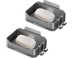 Zeepbakje met afdruipbak - Wandmontage in badkamer - Zelfklevende en boorvrije zeephouder met haak