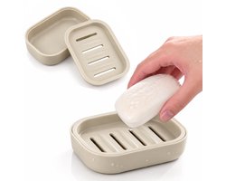 Zeepbakje met Deksel – Dubbel Laags Zeephouder met Uitlekbak – Reizen & Badkamer – Beige