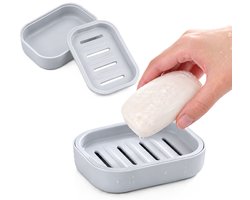 Zeepbakje met Deksel – Dubbel Laags Zeephouder met Uitlekbak – Reizen & Badkamer – Grijs