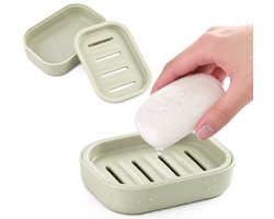 Zeepbakje met Deksel – Dubbel Laags Zeephouder met Uitlekbak – Reizen & Badkamer – Groen
