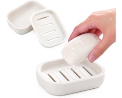 Zeepbakje met Deksel – Dubbel Laags Zeephouder met Uitlekbak – Reizen & Badkamer – Wit
