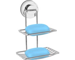 Zeepbakje met Zuignap - Zeephouder - Badkamer Accessoires - 2 Lagen - Hangend - Zilver - Zelf afvoerend - Makkelijk te reinigen - Douche - Badkamer - Keuken - Toilet