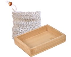 Zeepbakje natuurlijk hout bamboe handgemaakt zeephouder badkamer wastafel - licht hout