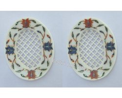 Zeepbakje Set - Zeephouder Marmer - Badkamer Decoratie - Handgemaakt Inlay Art - 114 x 89 cm - Wit