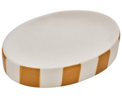 Zeepbakje Strio Keramiek - 13.3 cm Tarwe – Stijlvol Badkameraccessoire - Zeephouder - Gele strepen - Zeep bakje - Keramisch