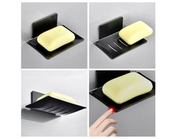 Zeepbakje van zwart metaal- geen boren nodig- zeephouder voor aan de muur om te plakken in badkamer, douche, keuken, huis, zeep- of sponshouder