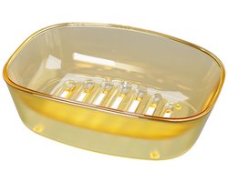 Zeepbakje - Zeepbakje met afvoer - Vochtbestendige zeepba -Zeepbakjes -Zeephoudersk - Dubbellaags ontwerp -Afvoer - Gemakkelijk schoon te maken - Golvende groef - Geschikt voor badkamers en keukens - Geel