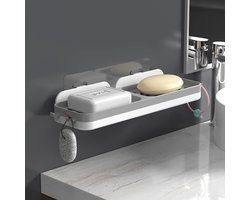 Zeepbakje, zeepbakje met afvoer, zeepbakje voor de douche in de badkamer, houder voor zeepbakje zonder boren, voor douche, keuken, badkamer