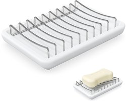 Zeepbakje - Zeephouder - Dubbellaags keramisch zeepbakje - Badkamerzeepbakje van 304 roestvrij staal - Zelfafvoerende zeephouder - Geschikt voor badkamers, keukens en op reis.