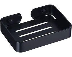 Zeepbakje - Zeephouder - Zeepbakje met afvoer - Metaal - RVS - Douche / Badkamer rekje - Zeephouder hangend - Wandmontage - Voor douche- badkamer- keukenblad - Zonder Boren - zwart - 13.5×9.7cm