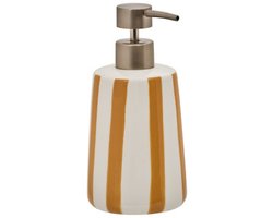 Zeepdispenser Keramiek Tarwe - 17.3 cm – Badkamer & Keuken Accessoire – Geel - Zeeppomp - Hervulbaar - Gele Strepen - Keramisch