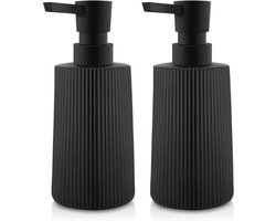 Zeepdispenser Zwart Mat - Set van 1 - Glazen Zeeppompje voor Badkamer & Keuken - 250ml - Navulbaar voor Handzeep, Shampoo & Afwasmiddel - Ribbel Design