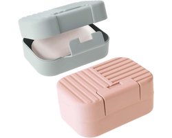Zeepdoos - 2 stuks - blauw en roze - zeepkist- lekkagebestendig plastic zeepbox - draagbaar - met deksel - geschikt voor badkamer / douche / keuken wastafel / reizen / camping / wandelen / fitnessruimte