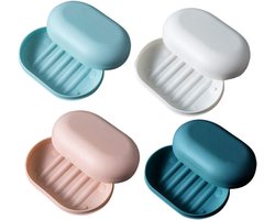 Zeepdoos met Deksel - Waterdicht Zeepbakje - 360° Ventilatie & Drainage - Voor Douche & Reizen - PP Zeepopslag - Unisex - 4 Kleuren - 4 Stuks