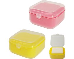 Zeepdoosje met deksel voor op reis - Set van 2 kleine zeepzakjes - lekvrije zeepcontainer - perforatie draagbare zeepkist - badkamer (geel roze) zeepdoosje met deksel