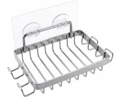 Zeephouder Douche - Rvs Zeephouders Voor Douche - Zelfklevend En Roestvrij Staal - Met 4 Haken En Scheermesrekje - Duurzaam Metaal Design - 1 Stuk Set - Voor Badkamer En Keuken