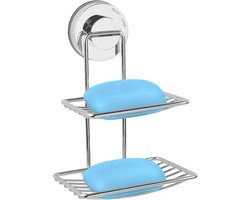 Zeephouder - Dubbellaags Zeeprek - Rvs - Sterk Draagvermogen - Krachtige Zuignap - Zeepbakje - Zeeprekje Hangend - Douche / Badkamer Rekje - Zonder Boren - Handi G& Praktisch - Zilver - Makkelijk Te Installeren