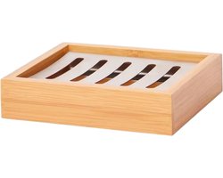 Zeephouder FOREST - Bamboo - Hout - 13 x 10,5 x 3 cm - Bamboo met rvs houder - FSC®-gecertificeerd - Soap box - Zeepbakje