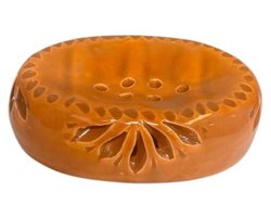Zeephouder - Handgemaakte Aardewerken Zeephouder - Traditioneel Marokkaans Design - Duurzaam - Badkamer & Keuken Accessoire - Keramiek - 13 x 9 cm - Oranje