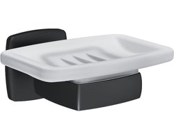 Zeephouder wandbevestiging zonder boren - glazen zeephouder - zwart mat - badkameraccessoire