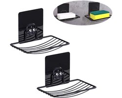 Zeephouder - Wandgemonteerde zeephouder - Zeepbakje - Roestvrij staal - Zeepbakje - Geen boren nodig - Multifunctionele organizer - Voor douche en wastafel - Zwart - Hangende zeepbakje - Wandgemonteerd - Badkameraccessoires