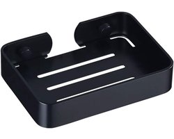 Zeephouder - Zeepbakje met afvoer - Metaal - RVS - Zonder Boren - zwart - 13.5×9.7cm