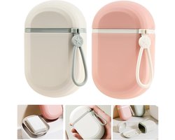 Zeephouders - voor op reis waterdicht - 2 stuks met deksel - voor thuis badkamer reizen kamperen - Zeephouder voor vakantie en reizen - Draagbare Bar Zeepetui - Vrijstaande zeephouders - Reisformaat Toiletartikelen(Wit + Roze)
