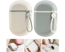 Zeephouders - voor op reis waterdicht - 2 stuks met deksel - voor thuis badkamer reizen kamperen - Zeephouder voor vakantie en reizen - Draagbare Bar Zeepetui - Vrijstaande zeephouders - Reisformaat Toiletartikelen(Wit + Groen)