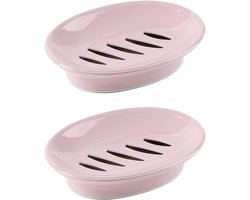 Zeepkist- Badkamer-Huishoudelijke-2Stuk-roze-Zeepbakje-Plastic-Zeepbakje met afvoer-Siliconen -zeephouder zonder boren-zeephouder douche