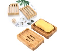 Zeepkist - Zeephouders - Zeephouder Met Afvoer - Zeep Mat - Draagbare Bar Zeepetui - zelfledigende zeephouder - Bamboe Bakje Zeephouder - Zeepkist - Zeepblik - Badkamer Accessoires - 2 stuks - voor vakantie en reizen - Houtkleur