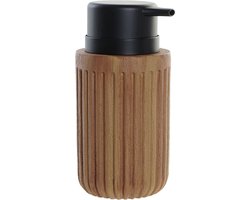 Zeeppompje/zeepdispenser - hout look - bruin - kunststof - 350 ml - navulbaar - badkamer/keuken